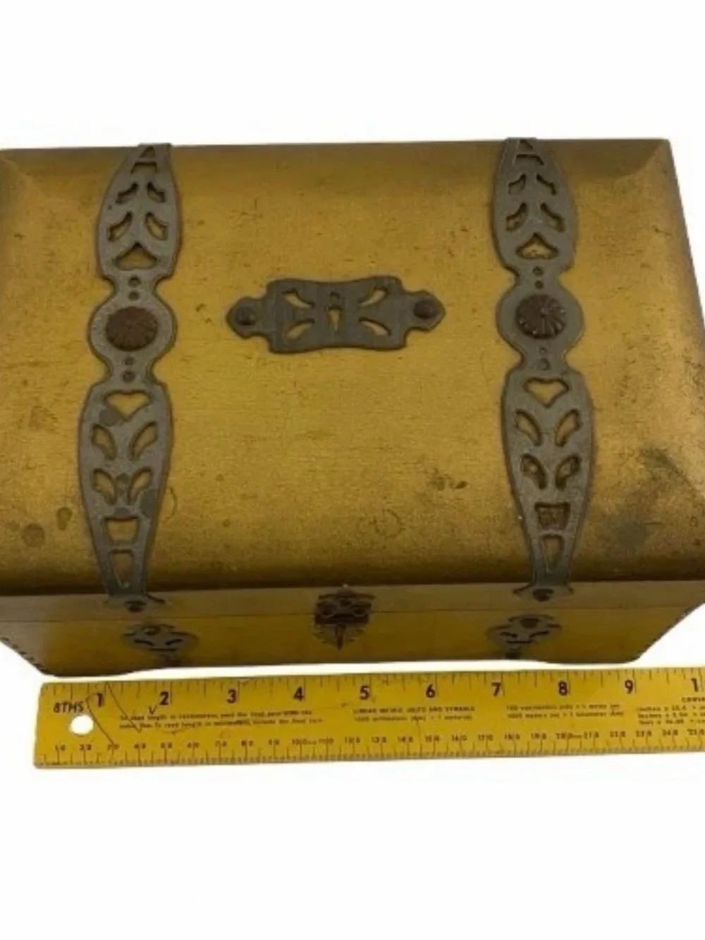 Vintage McGraw Box Co NY Gold Wood Jewelry Box Jewelry Box Filigree Blue Velvet